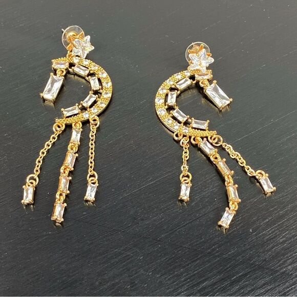 Natasha Rhinestone Crescent Moon Dangle Earrings Celestial - Picture 5 of 8